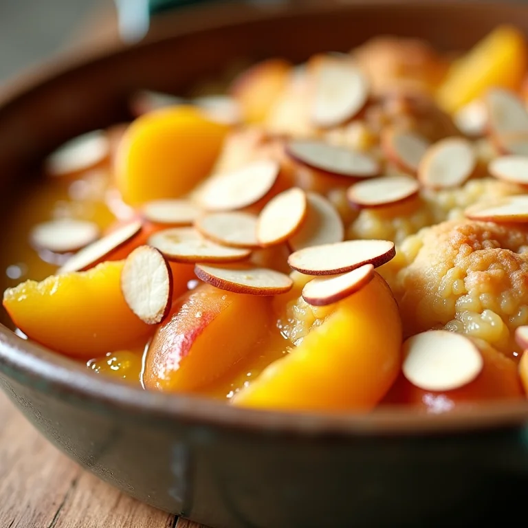Peach Cobbler com amêndoas.