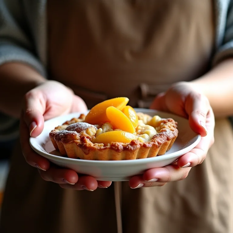 Peach Cobbler sendo servido por uma anfitriã mineira.