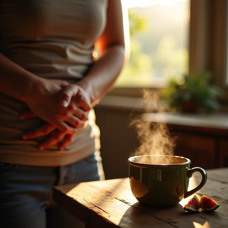 Pessoa aliviando a má digestão com chá de figo.