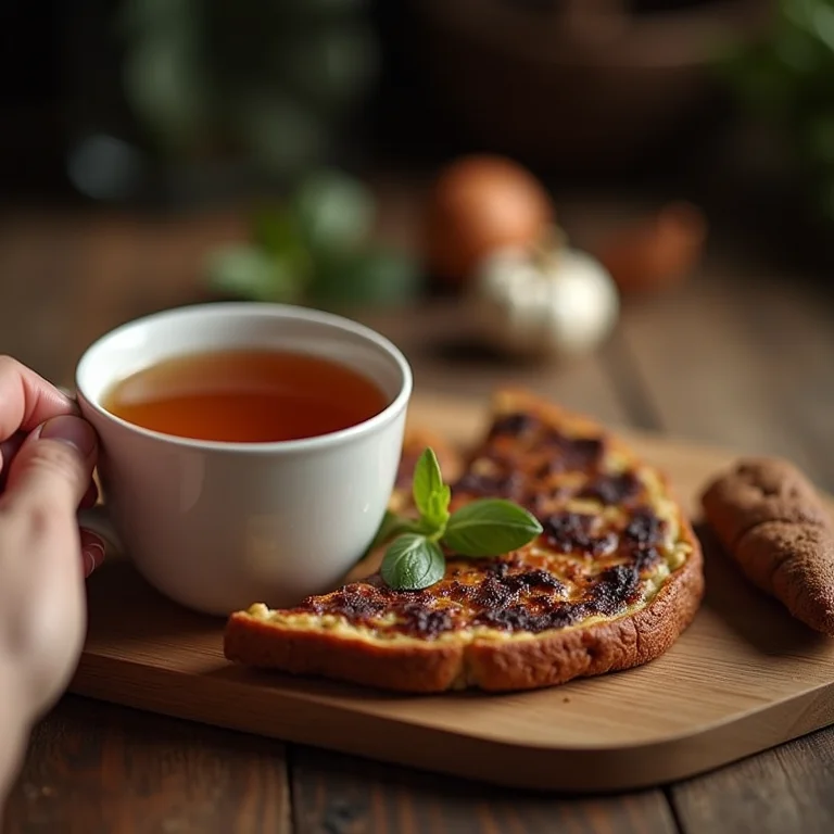 Pessoa apreciando uma xícara de chá chai após a refeição.