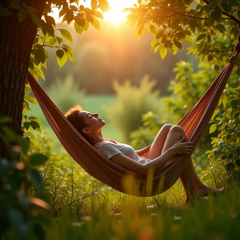 Pessoa dormindo tranquilamente em rede com chá de capim-cidreira.