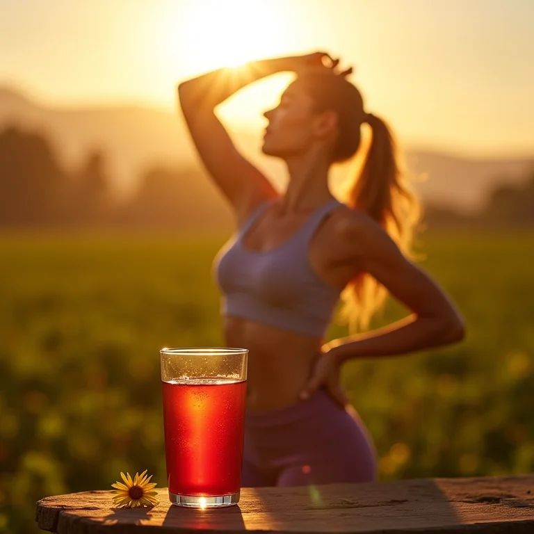 Pessoa se exercitando com chá de hibisco.