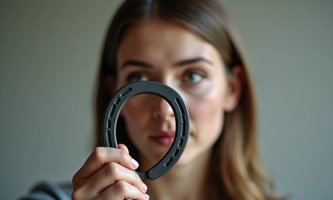 Pessoa segurando ferradura, refletindo sobre seu significado.