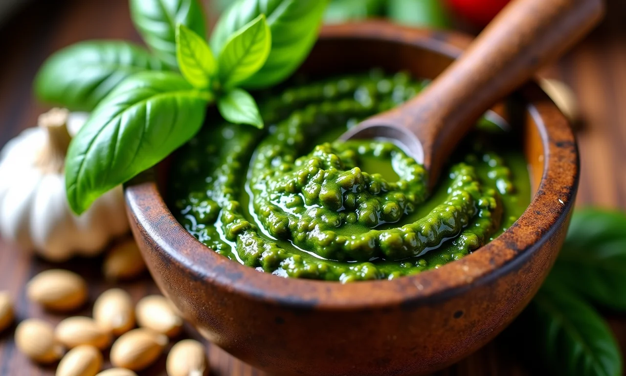 Pesto caseiro, o segredo para uma lasanha deliciosa.