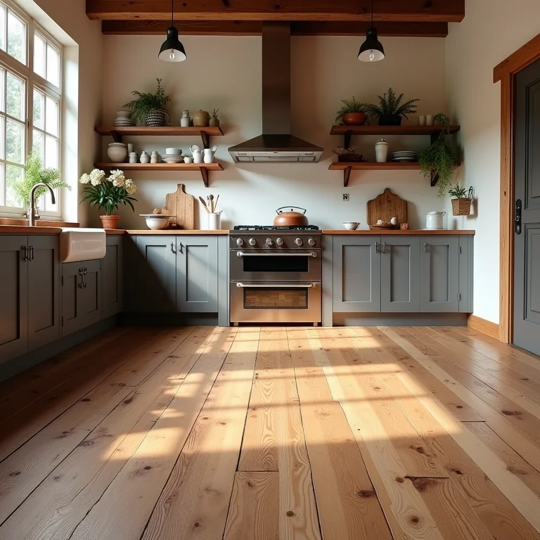 Piso de madeira de demolição na cozinha