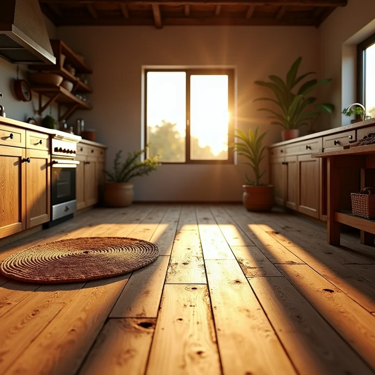 Piso de madeira de demolição na cozinha