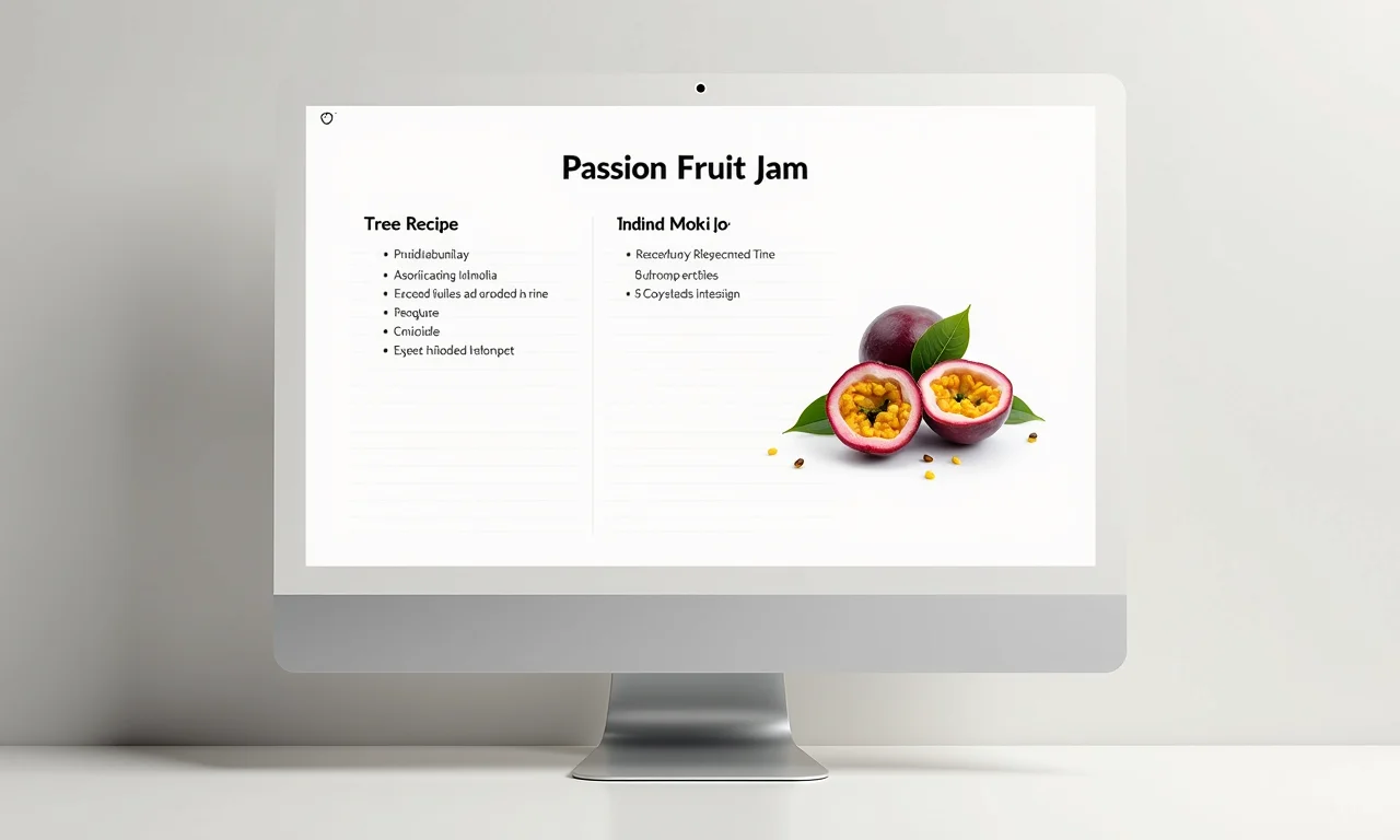 Planilha resumo da receita de geleia de maracujá com sementes.