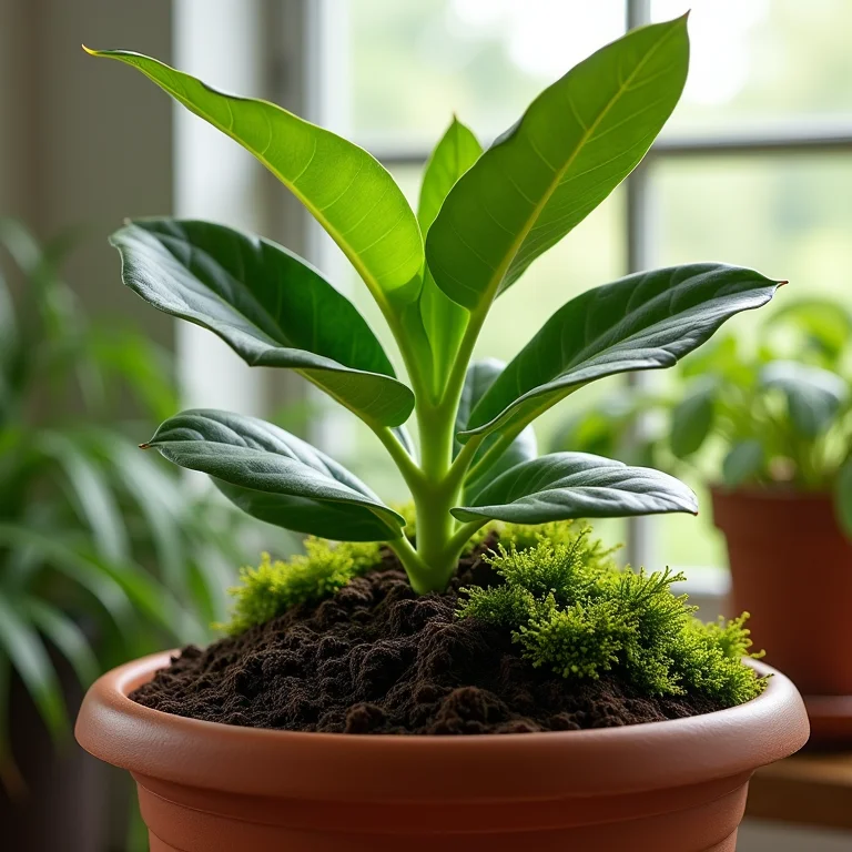 Planta em vaso com turfa pura.