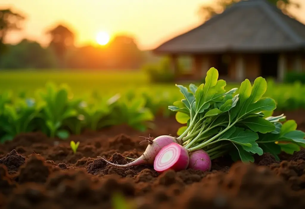 Plantação de inhame e cará em um sítio brasileiro