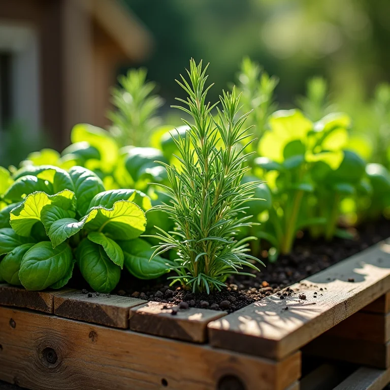 Plantando ervas e folhosas em uma horta vertical de palete