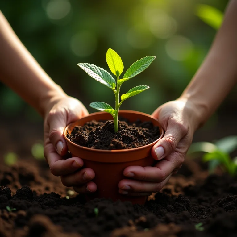 Plantando muda de pitanga em vaso