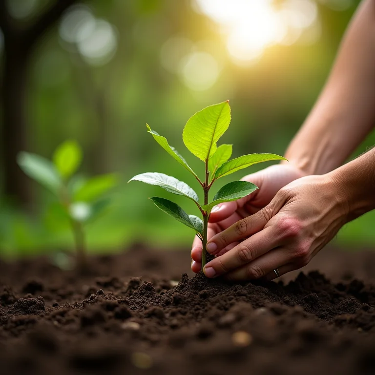 Plantando muda de pitanga no quintal