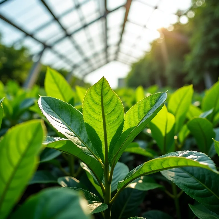 Plantas crescendo saudáveis sob telas de sombreamento.