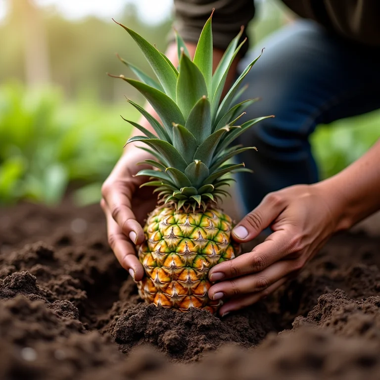 Plantio correto da muda de abacaxi.