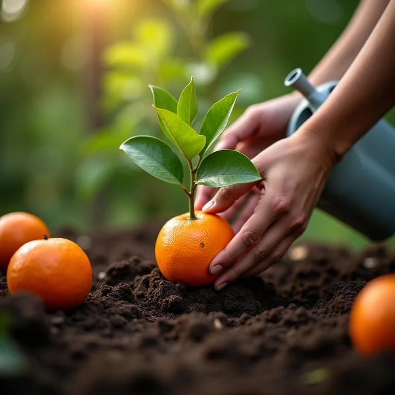 Plantio da muda de tangerina ponkan.