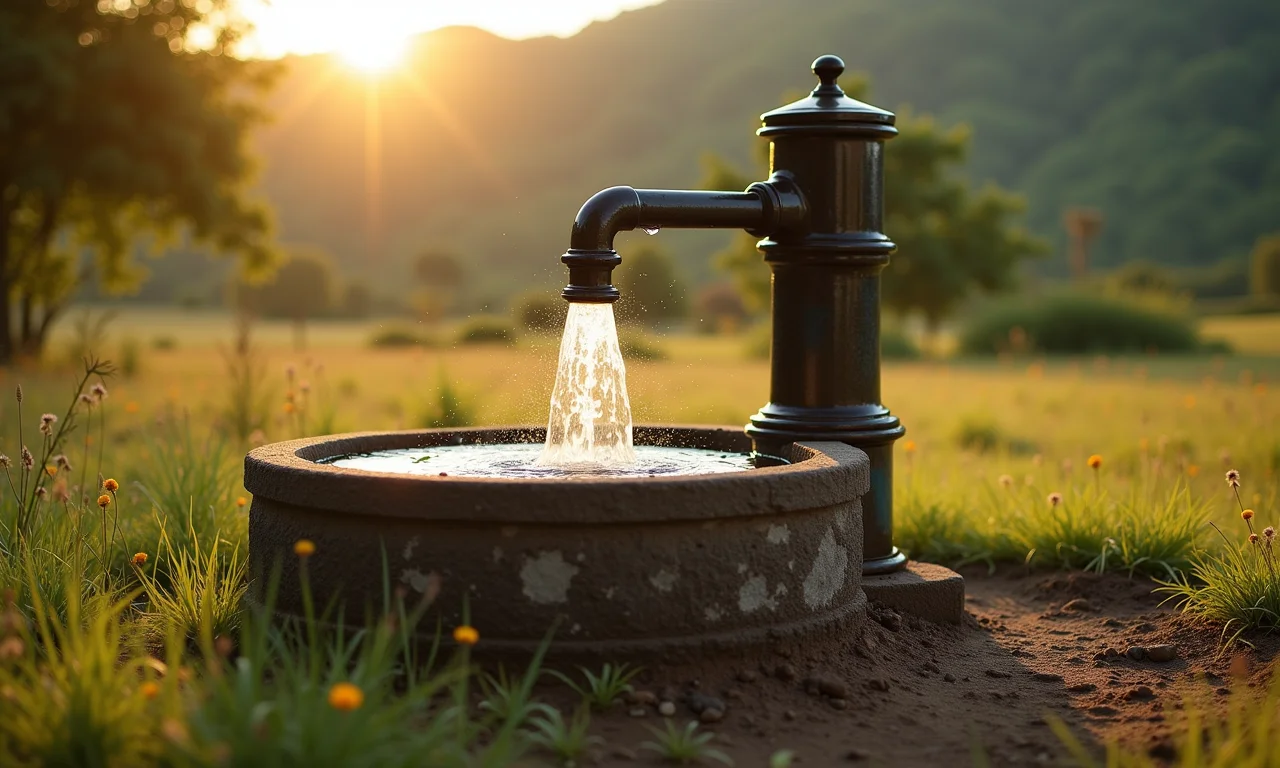 Poço artesiano antigo ainda em perfeito funcionamento.