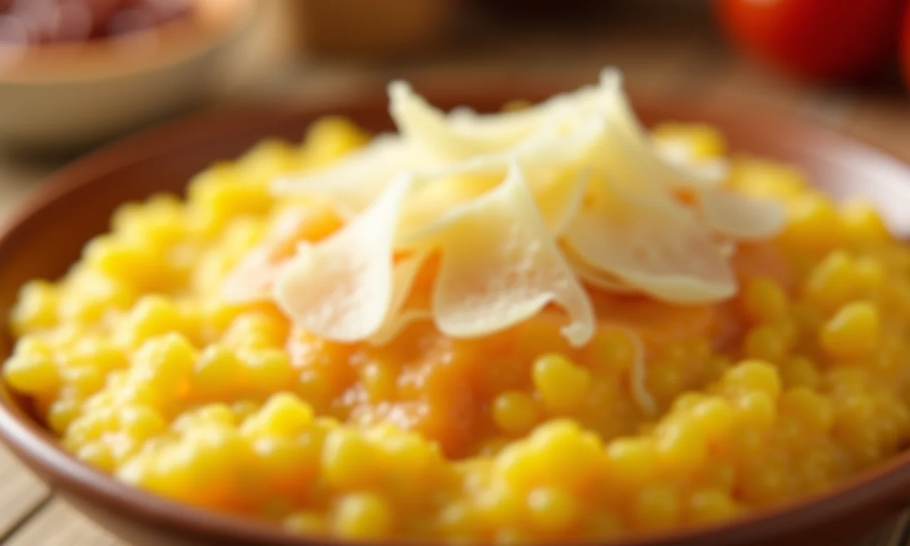 Polenta cremosa com queijo parmesão derretido.