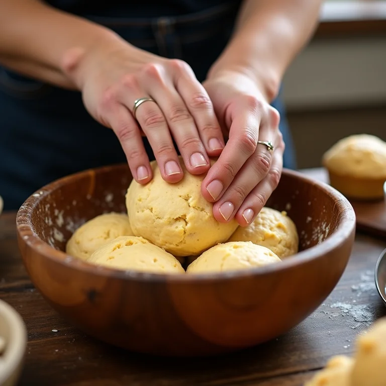 Ponto ideal da massa do biscoito de queijo.