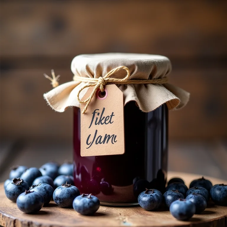 Pote de geleia de mirtilo embalado para presente