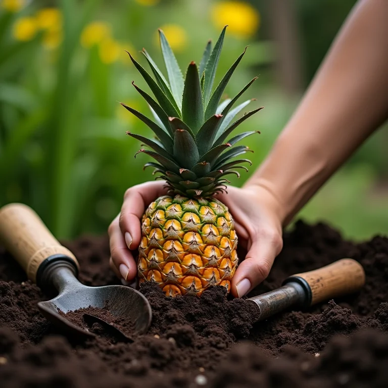 Preparando a coroa do abacaxi para o plantio.