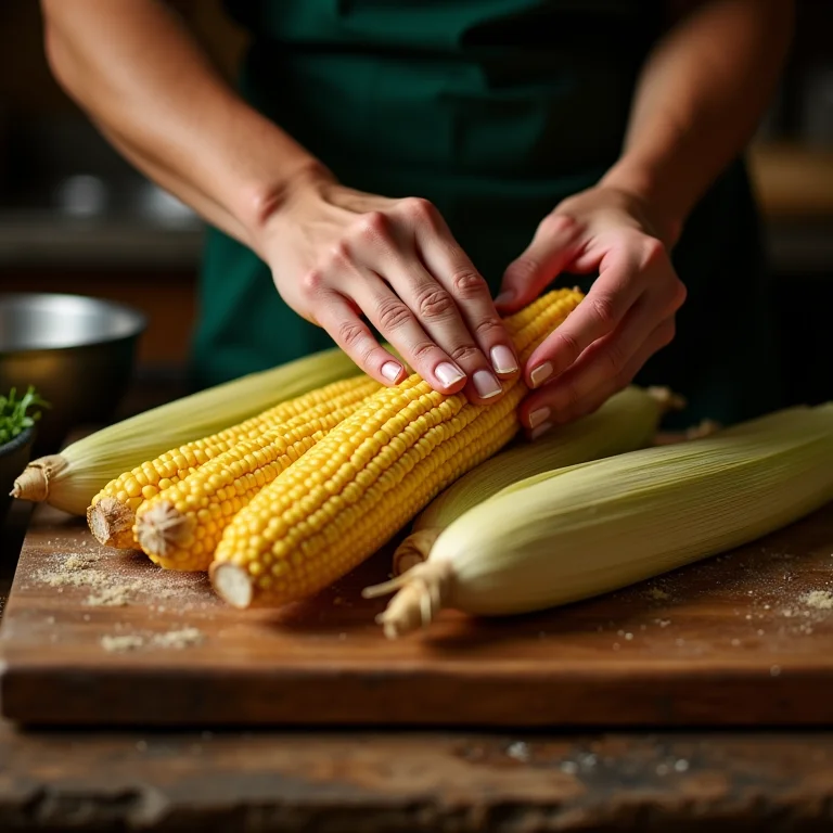 Preparando a pamonha: enrolando na palha de milho.