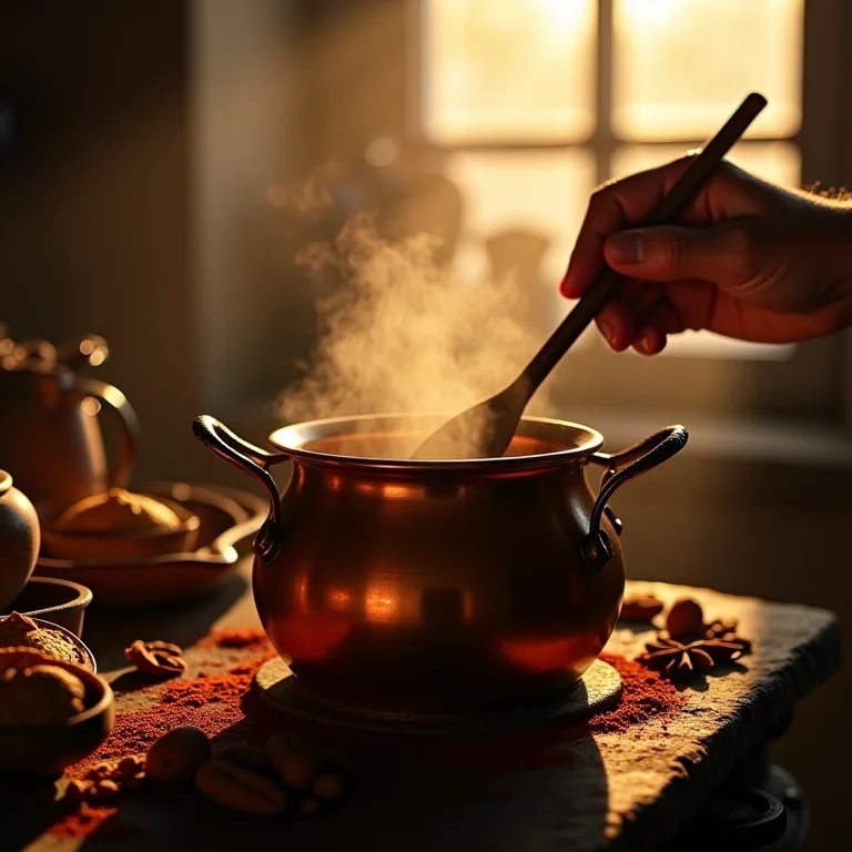 Preparando chá chai tradicional em fogão a lenha