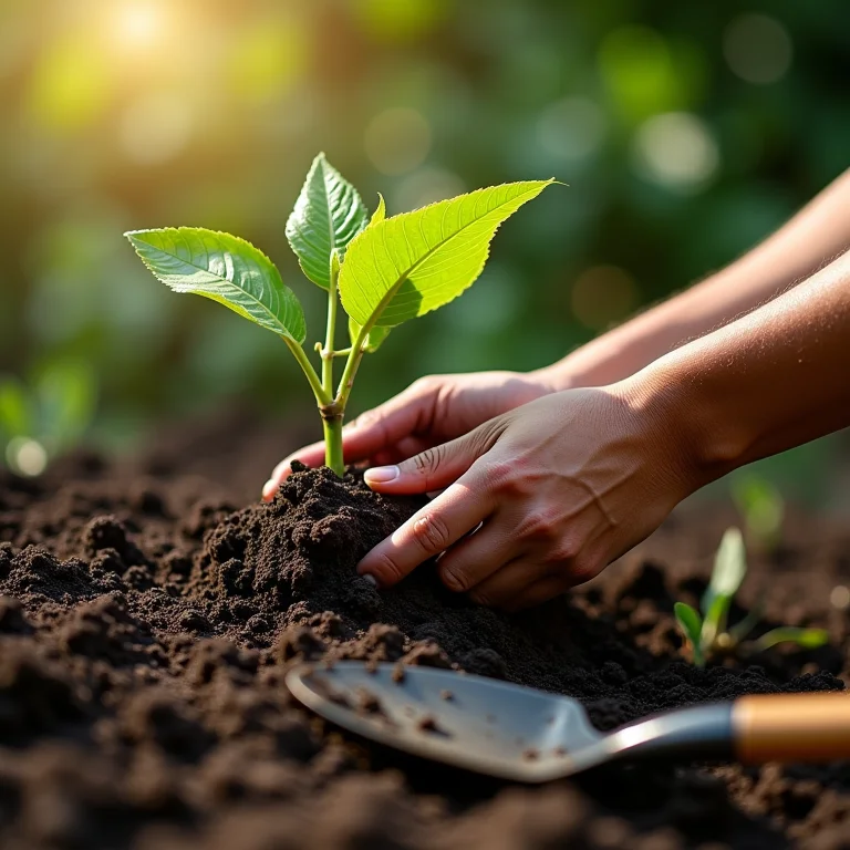 Preparando o solo com matéria orgânica para o plantio de figueira.