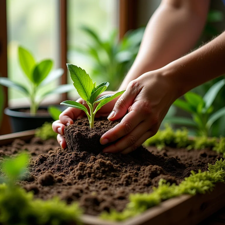 Preparo de substrato ideal com turfa para mudas.