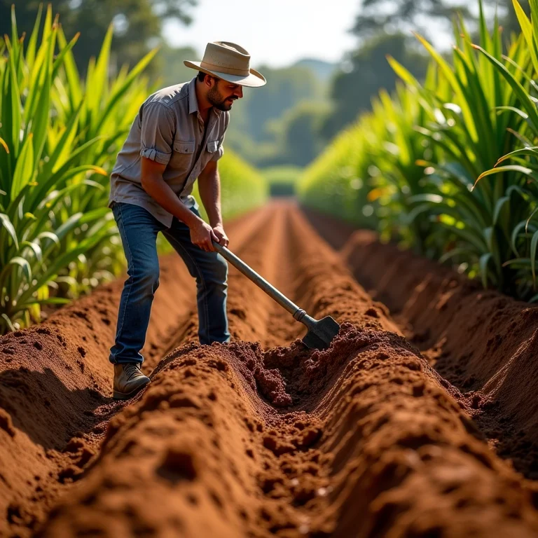 Preparo do solo para plantio de abacaxi.