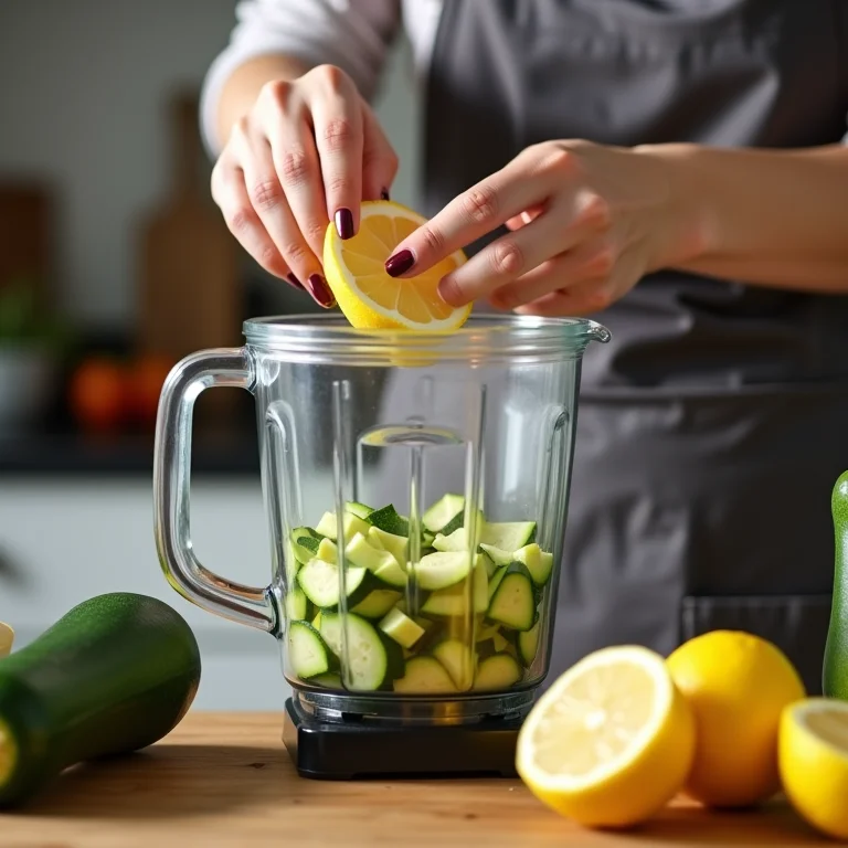 Preparo do suco de abobrinha com limão.