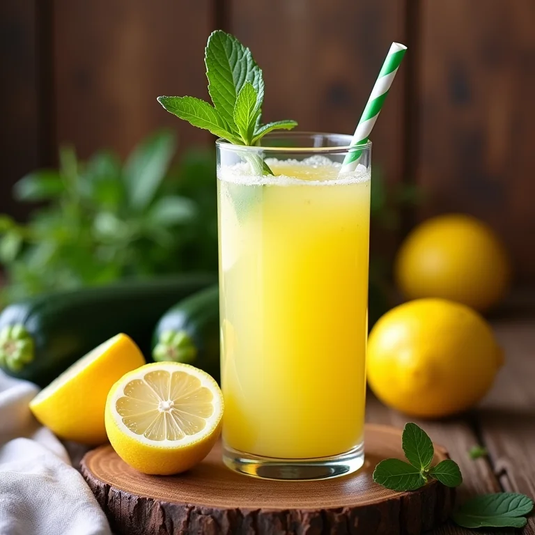 Preparo do suco de abobrinha e limão com ingredientes frescos.