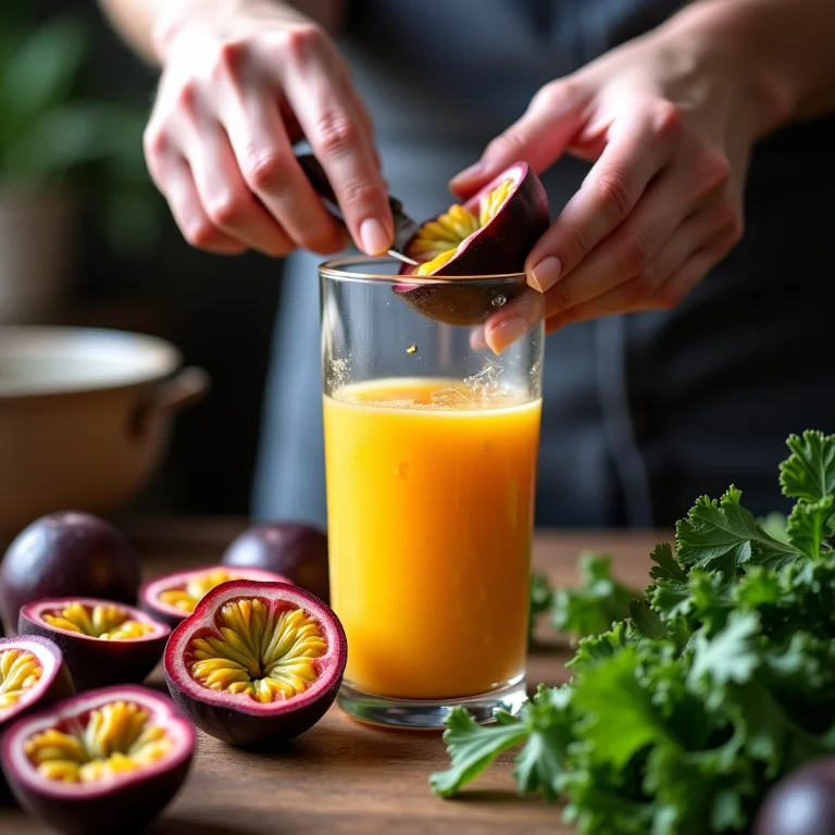 Preparo do suco de maracujá com couve
