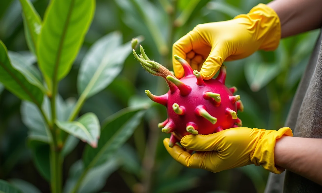 Protegendo pitaya vermelha de pragas com óleo de neem.