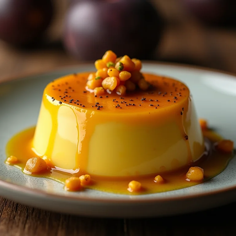 Pudim de maracujá com sementes para um toque especial.