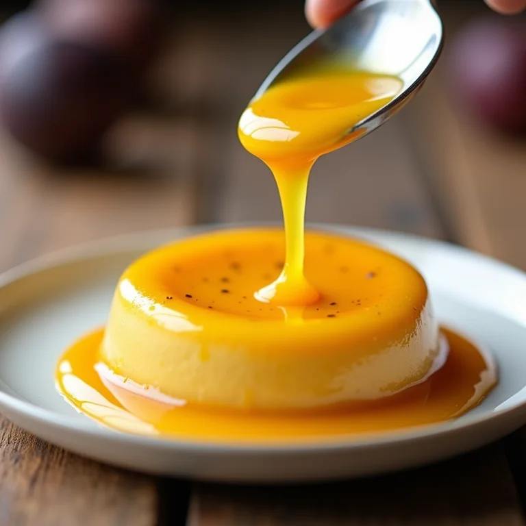 Pudim de maracujá impecável sendo desenformado