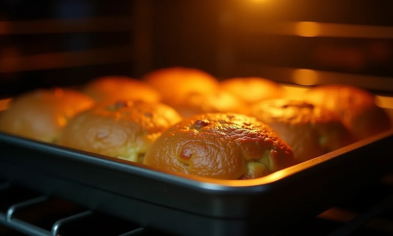 Pudim de pão dourado assando no forno.