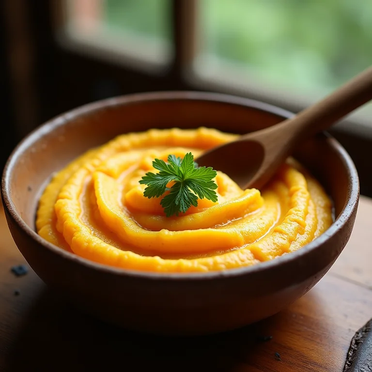 Purê cremoso de inhame em uma tigela rústica.