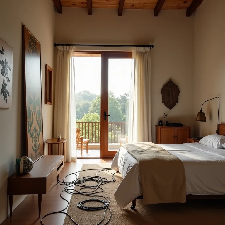 Quarto de hóspedes com falta de tomadas e pontos de energia