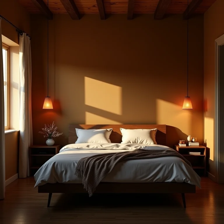 Quarto de hóspedes com iluminação excessivamente forte e desagradável