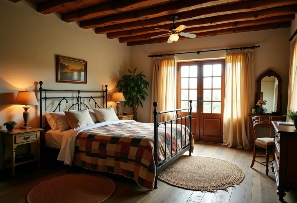 Quarto de hóspedes rústico com decoração colonial aconchegante