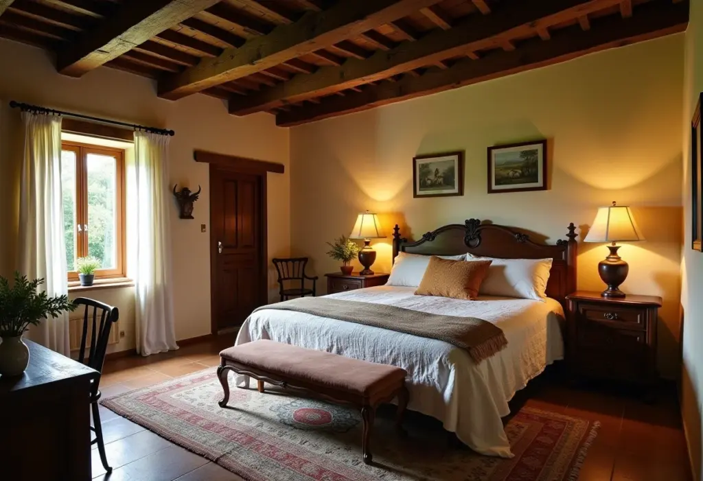 Quarto de hóspedes rústico com decoração colonial brasileira