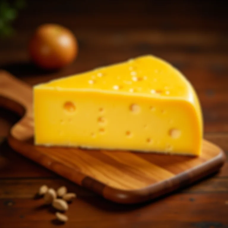 Queijo Minas Curado em tábua de madeira rústica.