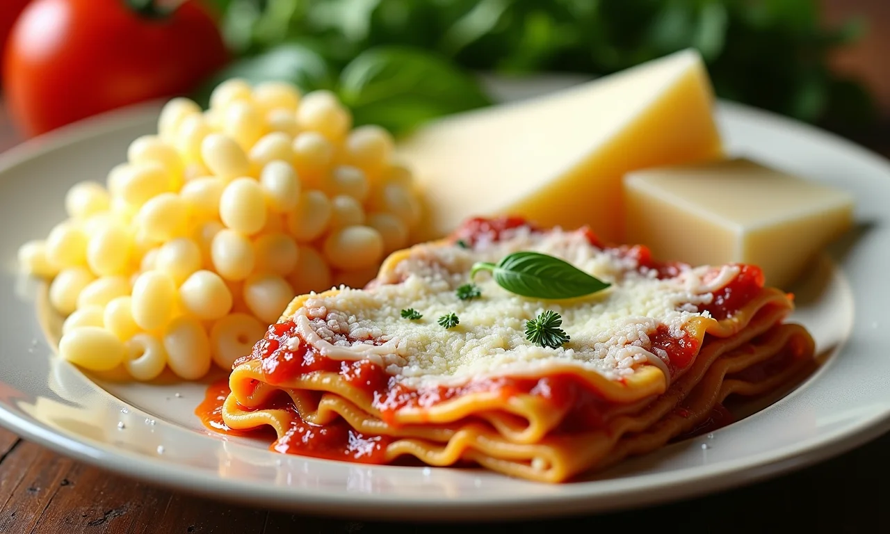 Queijos para lasanha ao pesto: parmesão, provolone e mussarela.
