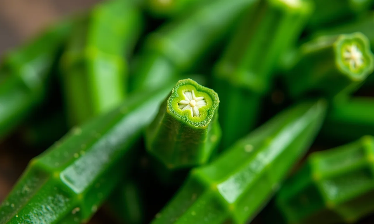 Quiabo verde fresco, cortado e pronto para ser cozido.