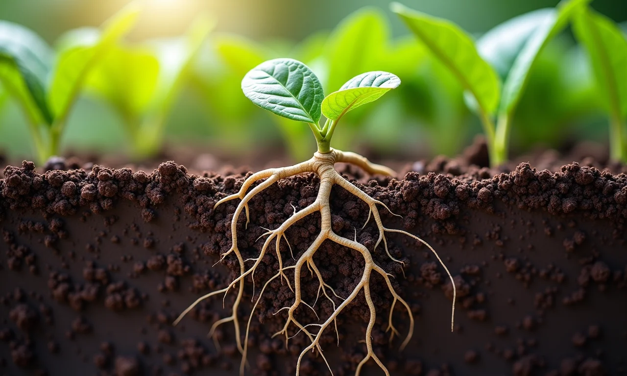Raízes melhorando a estrutura do solo.