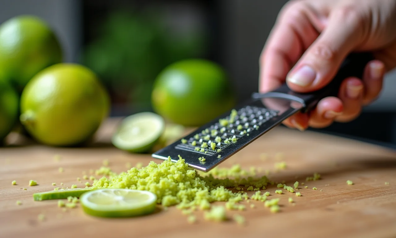 Raspando a casca do limão com raspador.
