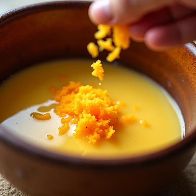 Raspas de laranja sendo adicionadas ao pudim