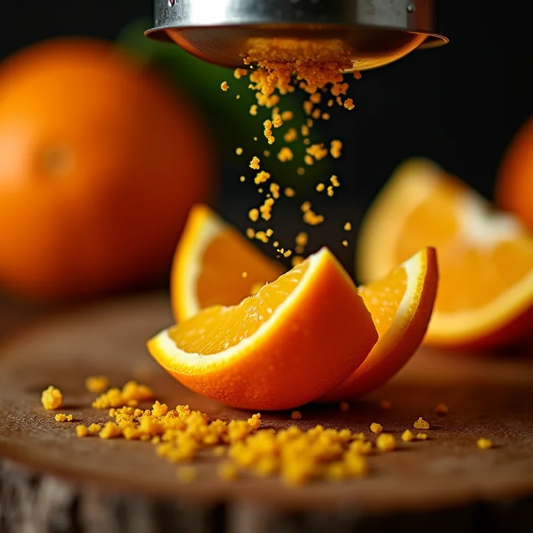 Raspas de laranja sendo feitas com ralador rústico