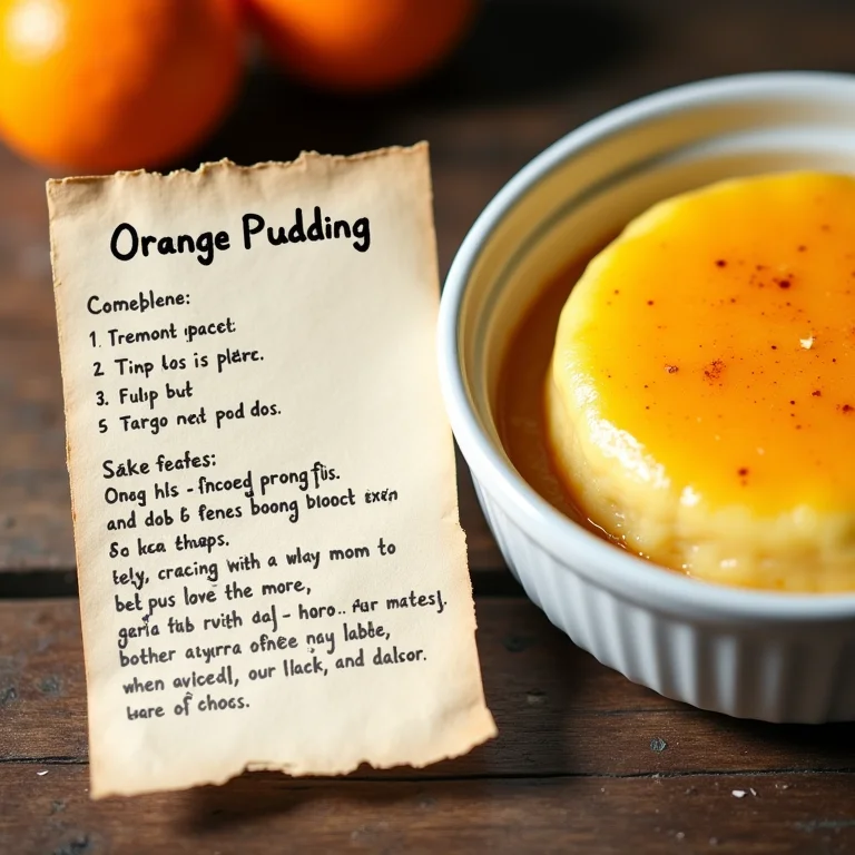 Receita completa do pudim de laranja cremoso escrita à mão.
