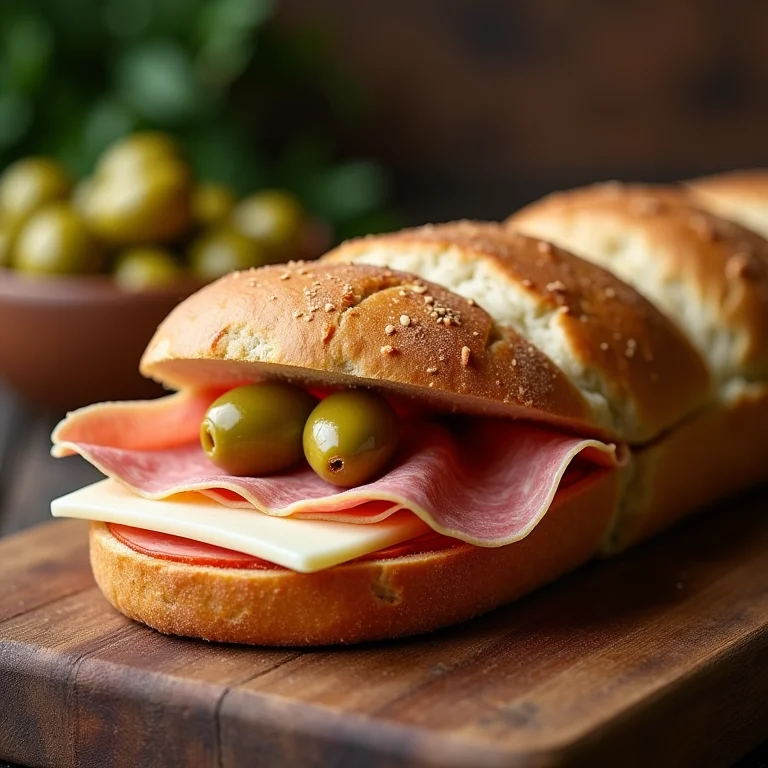 Recheio de presunto e queijo com azeitonas para pão italiano